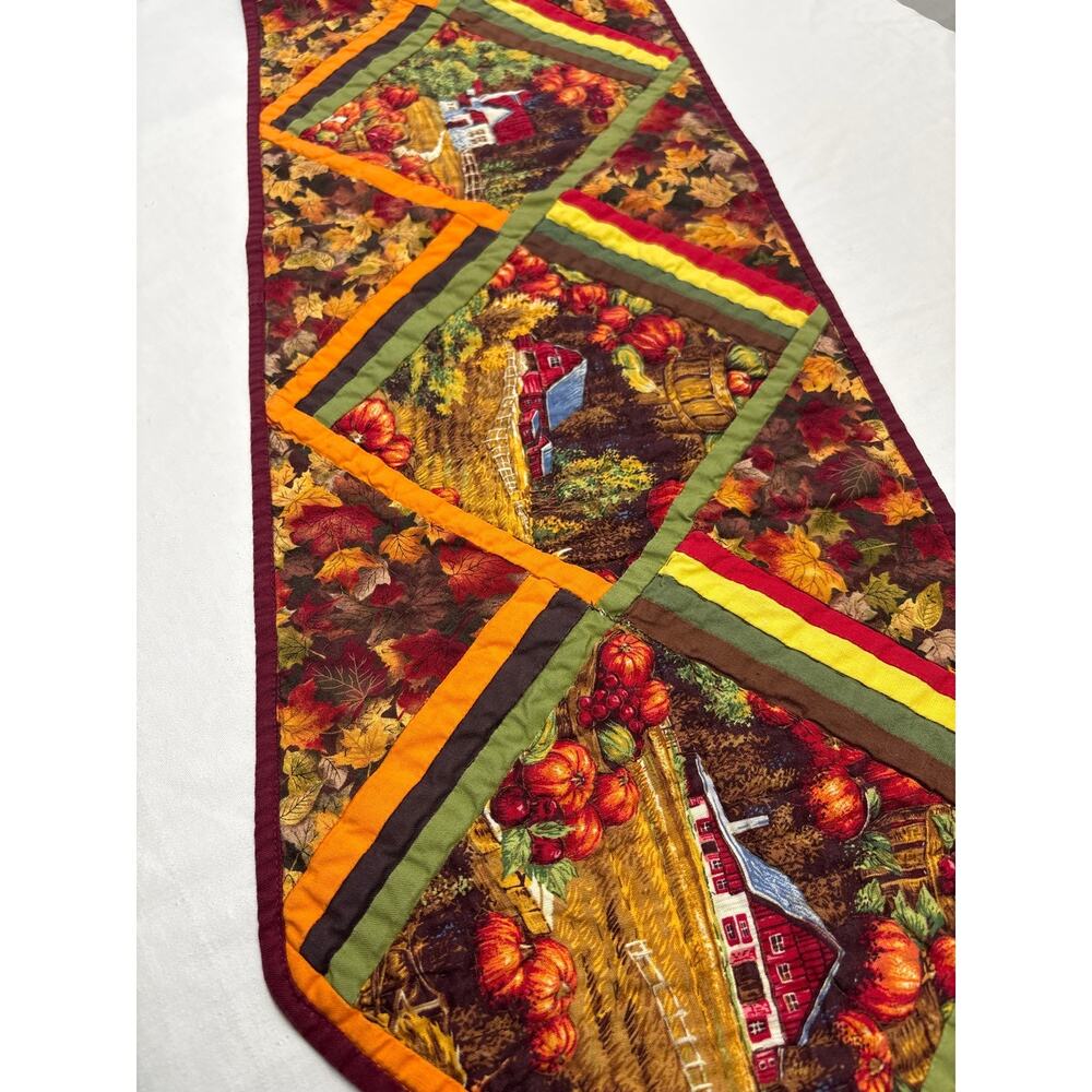 Vintage Patchwork Autumn Themed Handmade Quilted Table Runner Reversible